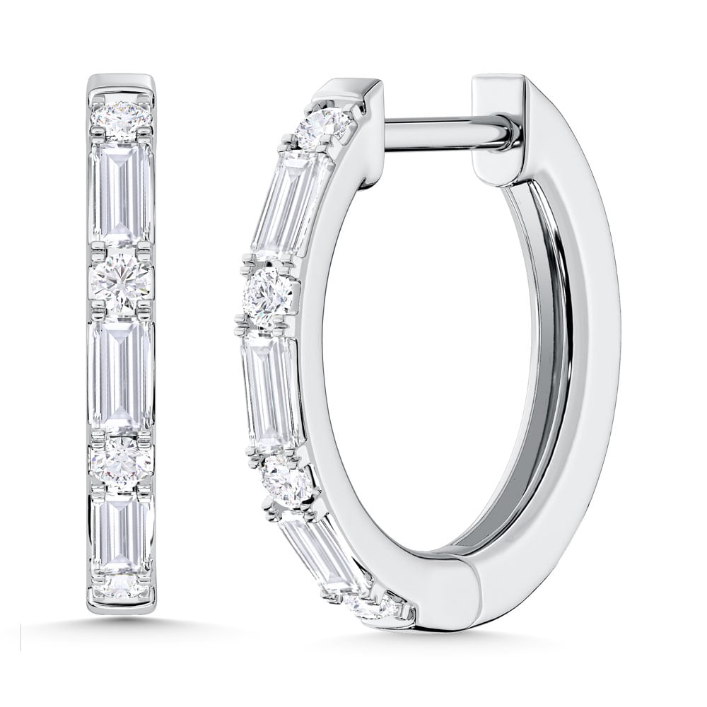 10K White Gold Lab Grown Diamond 1/4 Ct.Tw. Round and Baguette Hoop Earrings
