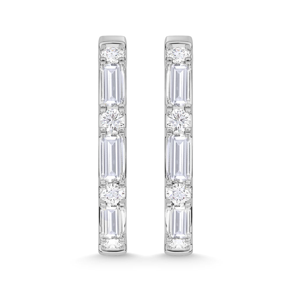10K White Gold Lab Grown Diamond 1/4 Ct.Tw. Round and Baguette Hoop Earrings