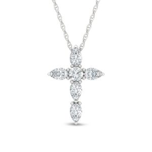 14K White Gold Lab Grown Diamond  1 Ct.Tw. Cross Pendant