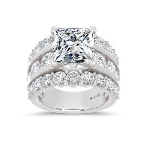 14K White Gold Lab Grown Diamond  9 Ct.Tw. Princess Shape Engagement Ring (IGI Certified Center 5ct)