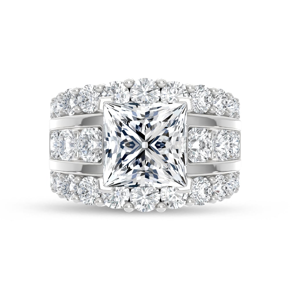 14K White Gold Lab Grown Diamond 9 Ct.Tw. Princess Shape Engagement Ring (IGI Certified Center 5ct)