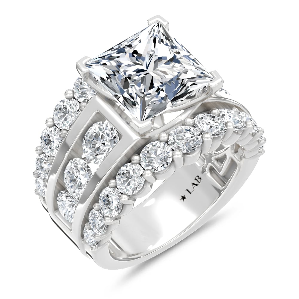 14K White Gold Lab Grown Diamond 9 Ct.Tw. Princess Shape Engagement Ring (IGI Certified Center 5ct)