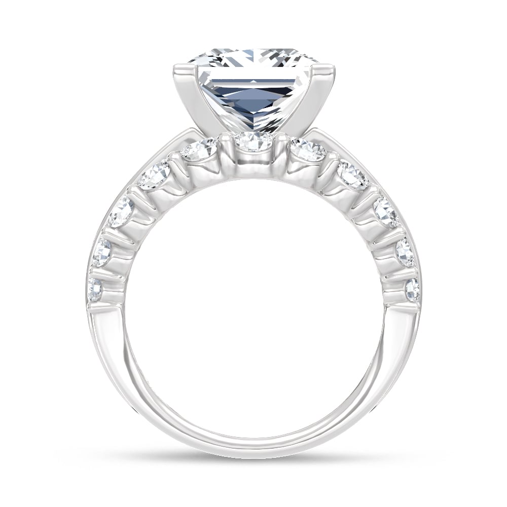 14K White Gold Lab Grown Diamond 9 Ct.Tw. Princess Shape Engagement Ring (IGI Certified Center 5ct)