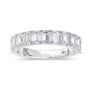 14K White Gold Lab Grown Diamond Emerald Cut Shape 1 1/3 Ct.Tw. Half Way Band