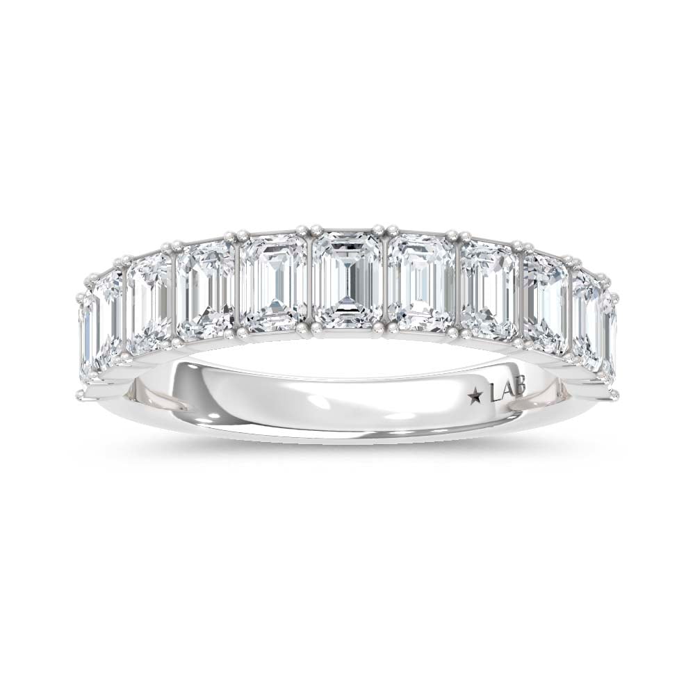 14K White Gold Lab Grown Diamond Emerald Cut Shape 1 1/3 Ct.Tw. Half Way Band