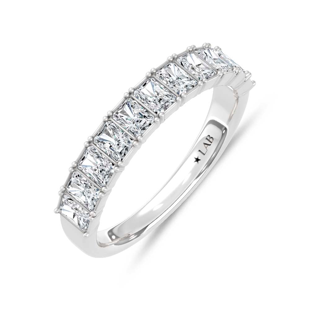 14K White Gold Lab Grown Diamond Radiant Cut Shape 1 1/2 Ct.Tw. Half Way Band