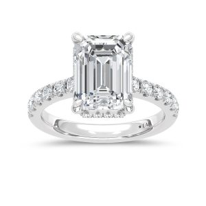 14K White Gold Lab Grown Diamond  4 1/2 Ct.Tw. Emerald Hidden Halo Engagement Ring (IGI Certified Center 4ct)