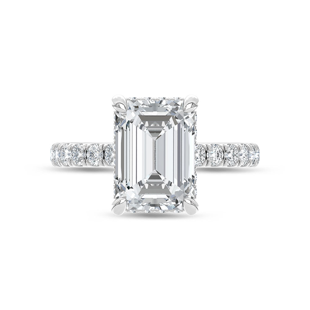 14K White Gold Lab Grown Diamond 4 1/2 Ct.Tw. Emerald Hidden Halo Engagement Ring (IGI Certified Center 4ct)