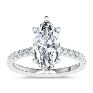 14K White Gold 2 3/8 Ct.Tw. Lab Grown Diamond Marquise Shape Engagement Ring (IGI Certified Center 2ct)