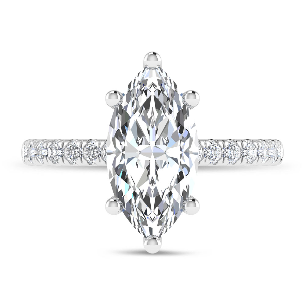 14K White Gold 2 3/8 Ct.Tw. Lab Grown Diamond Marquise Shape Engagement Ring (IGI Certified Center 2ct)