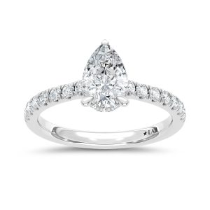 14K White Gold Lab Grown Diamond 1 3/8CT Hidden Halo Engagement Ring (Center 1 CT Pear)