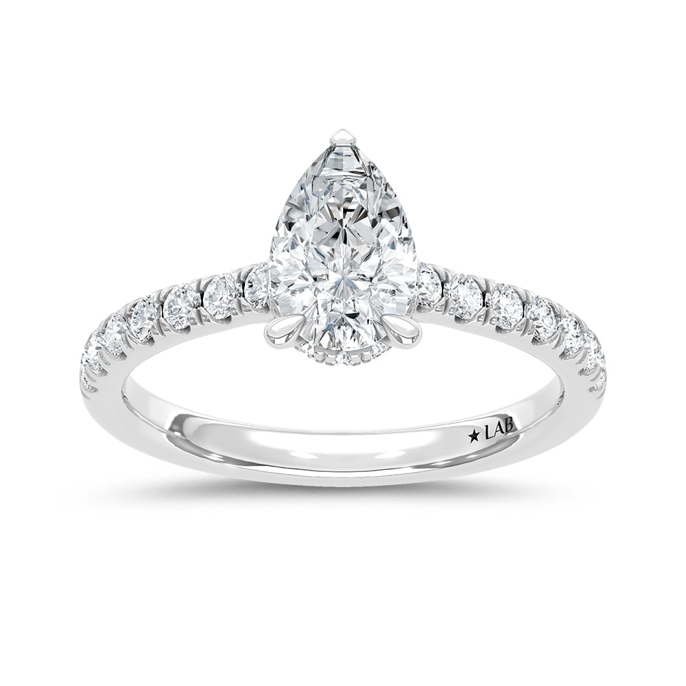 14K White Gold Lab Grown Diamond 1 3/8CT Hidden Halo Engagement Ring (Center 1 CT Pear)