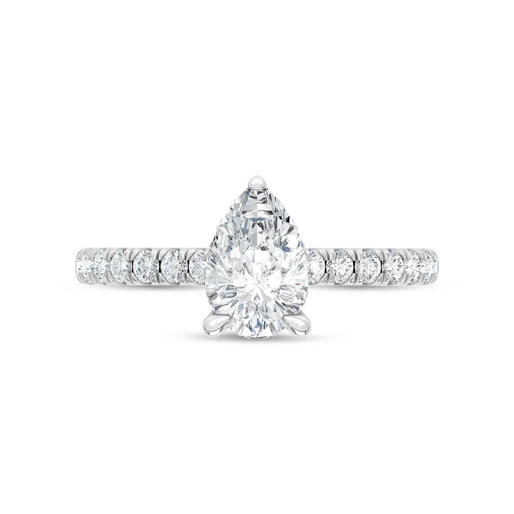 14K White Gold Lab Grown Diamond 1 3/8CT Hidden Halo Engagement Ring (Center 1 CT Pear)