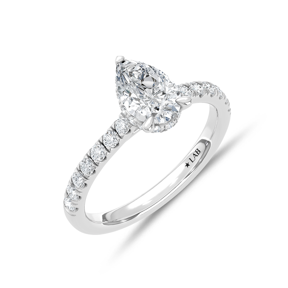 14K White Gold Lab Grown Diamond 1 3/8CT Hidden Halo Engagement Ring (Center 1 CT Pear)