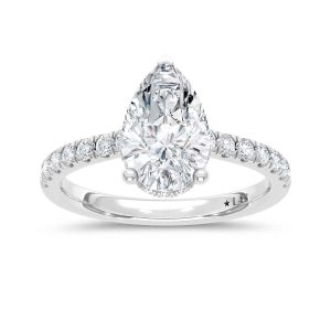 14K White Gold Lab Grown Diamond  2 3/8 Ct.Tw. Pear Hidden Halo Engagement Ring (IGI Certified Center 2ct)
