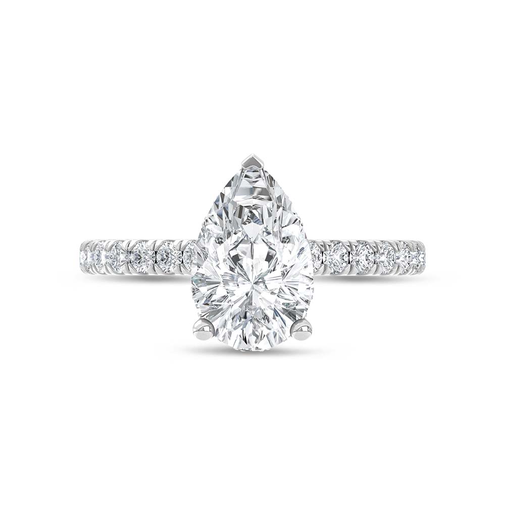 14K White Gold Lab Grown Diamond 2 3/8 Ct.Tw. Pear Hidden Halo Engagement Ring (IGI Certified Center 2ct)