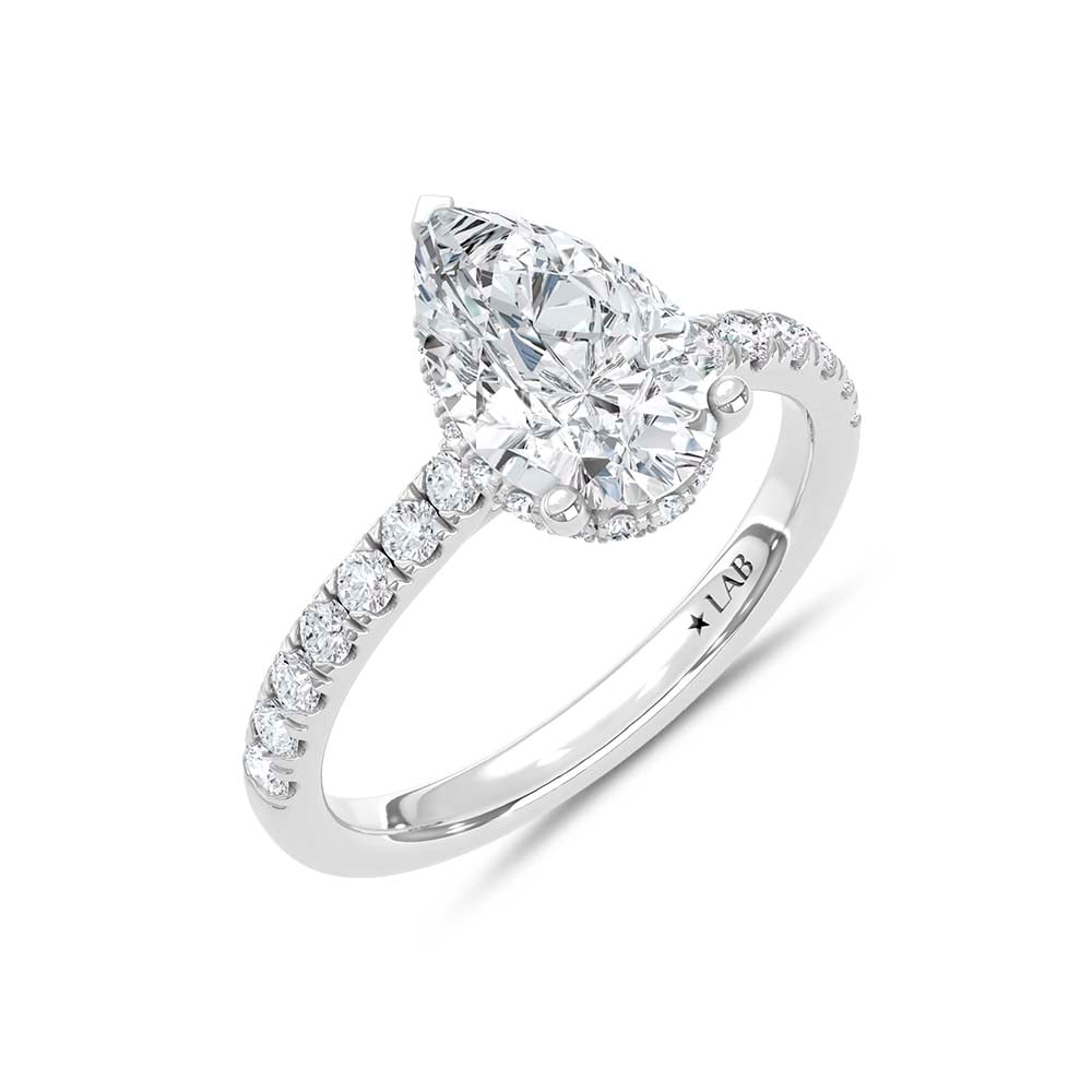 14K White Gold Lab Grown Diamond 2 3/8 Ct.Tw. Pear Hidden Halo Engagement Ring (IGI Certified Center 2ct)