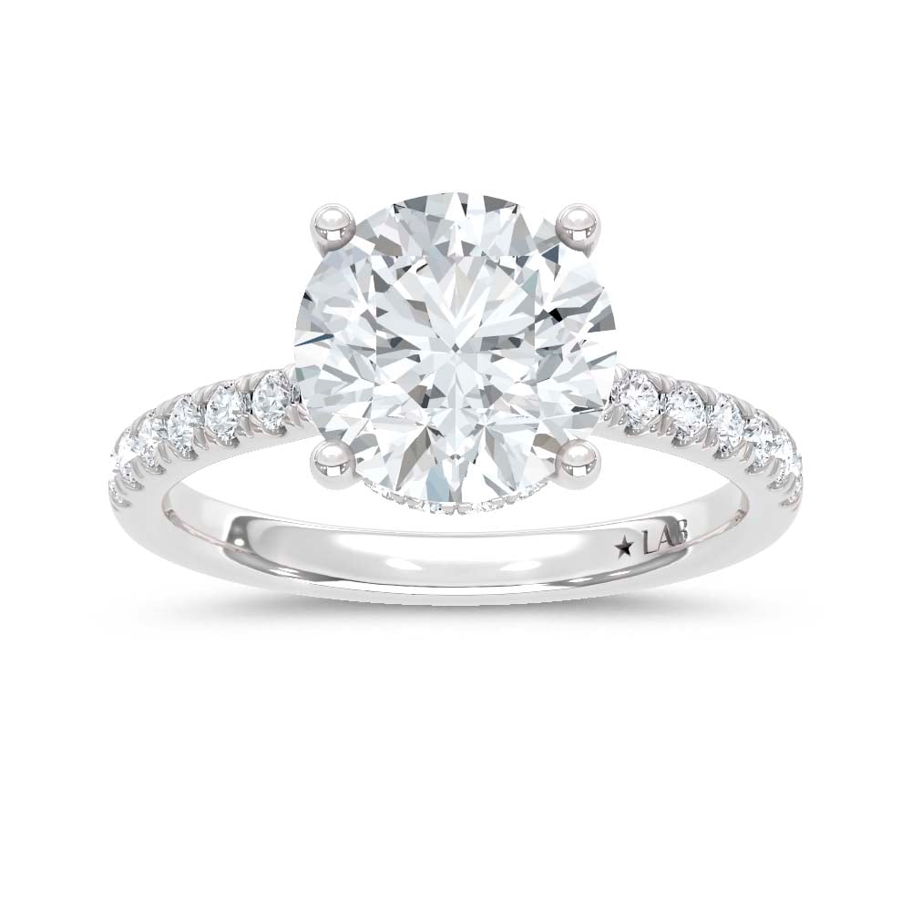 14K White Gold Lab Grown Diamond 2 3/8 Ct.Tw. Round Hidden Halo Engagement Ring (IGI Certified Center 2ct)