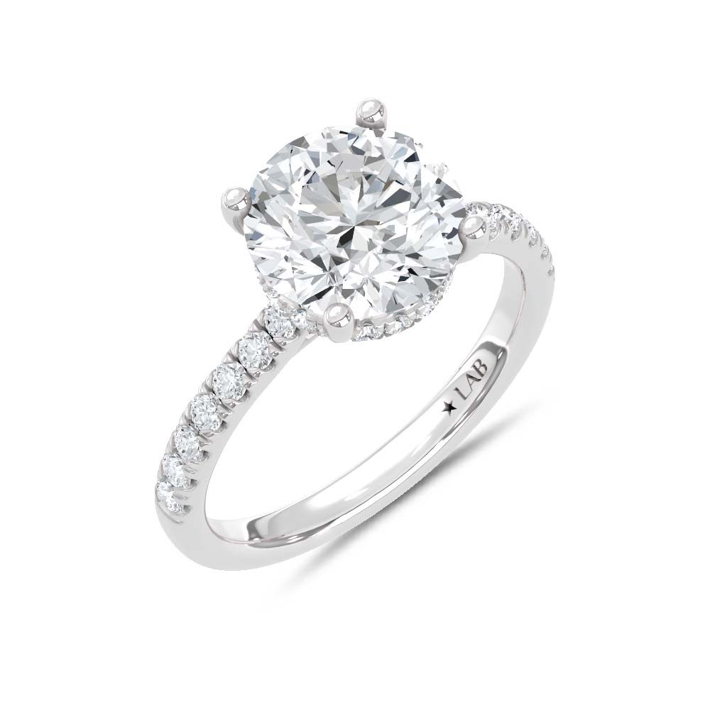 14K White Gold Lab Grown Diamond 2 3/8 Ct.Tw. Round Hidden Halo Engagement Ring (IGI Certified Center 2ct)