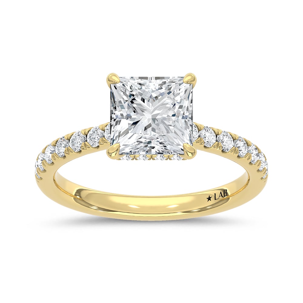 14K Yellow Gold Lab Grown Diamond 2 3/8 Ct.Tw. Princess Shape Engagement Ring (Center 2 CT)
