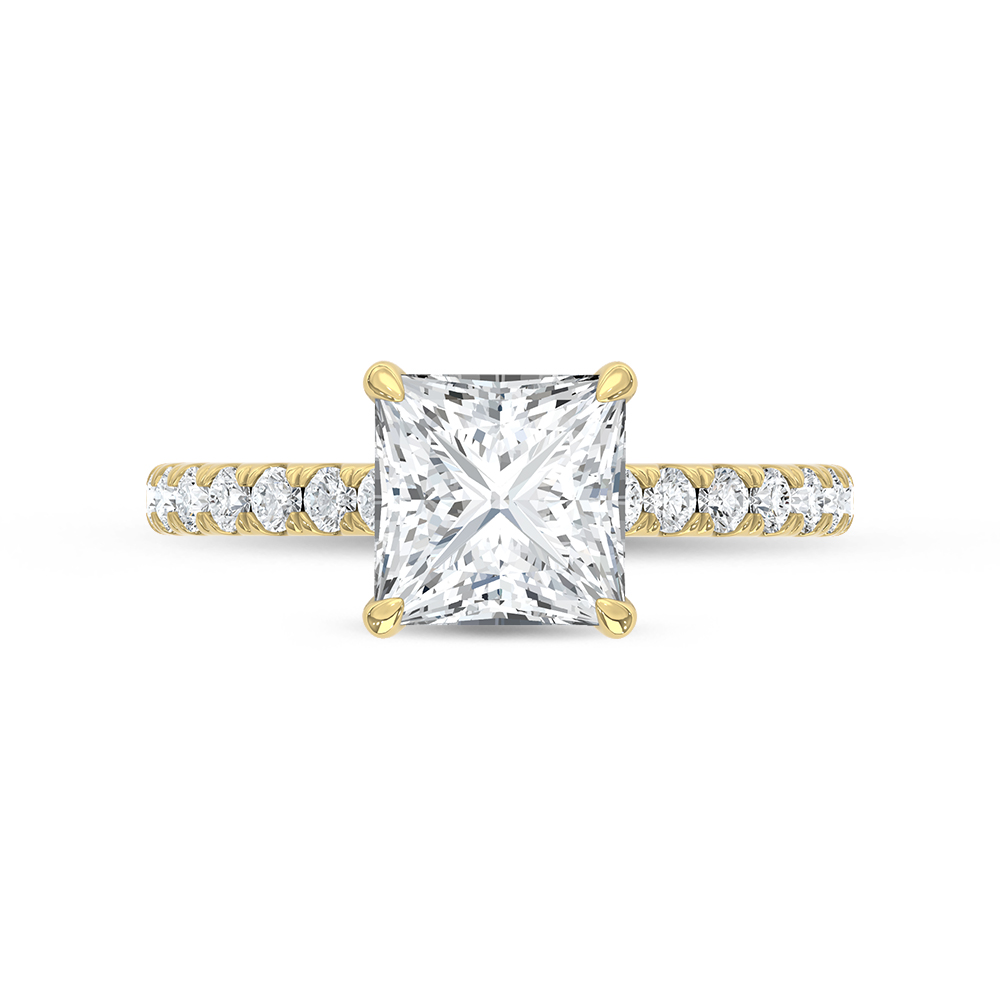 14K Yellow Gold Lab Grown Diamond 2 3/8 Ct.Tw. Princess Shape Engagement Ring (Center 2 CT)