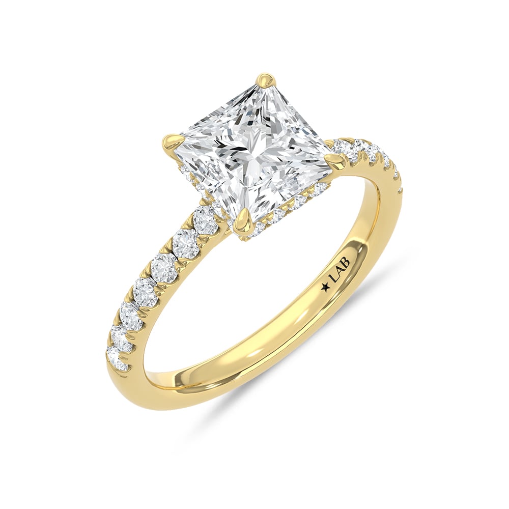 14K Yellow Gold Lab Grown Diamond 2 3/8 Ct.Tw. Princess Shape Engagement Ring (Center 2 CT)
