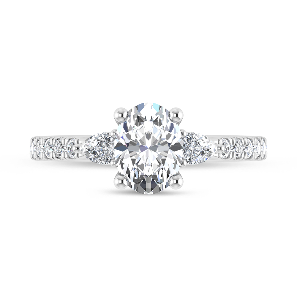 14K White Gold Lab Grown Diamond Oval Shape 1 1/2 Ct.Tw. Engagement Ring (IGI Certified Center 1ct)