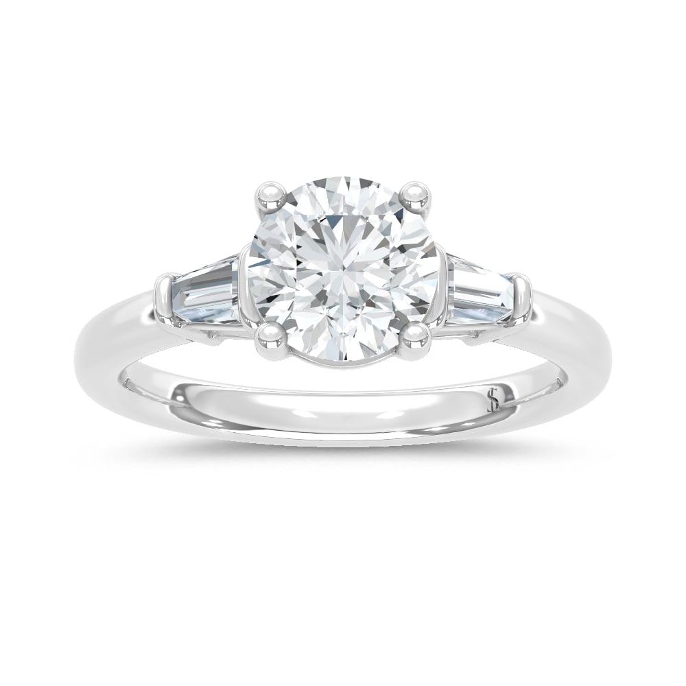 14K White Gold Lab Grown Diamond 1 5/8 Ct.Tw. Round and Tapper Three Stone Ring