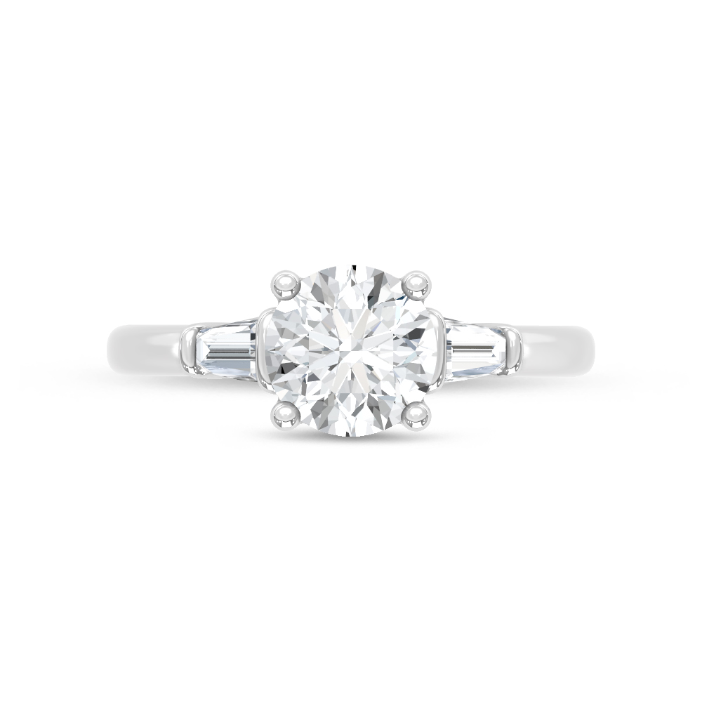 14K White Gold Lab Grown Diamond 1 5/8 Ct.Tw. Round and Tapper Three Stone Ring