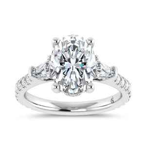14K White Gold Lab Grown Diamond Oval Shape 3 5/8 Ct.Tw. Engagement Ring (IGI Certified Center 3ct)
