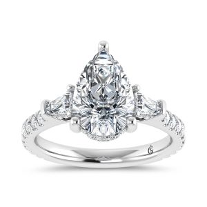 14K White Gold 3 5/8 Ct.Tw. Lab Grown Diamond Pear Shape Engagement Ring (IGI Certified Center 3ct)