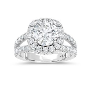 14K White Gold Lab Grown Round Shape Diamond 3 5/8 Ct.Tw. Halo Engagement Ring
