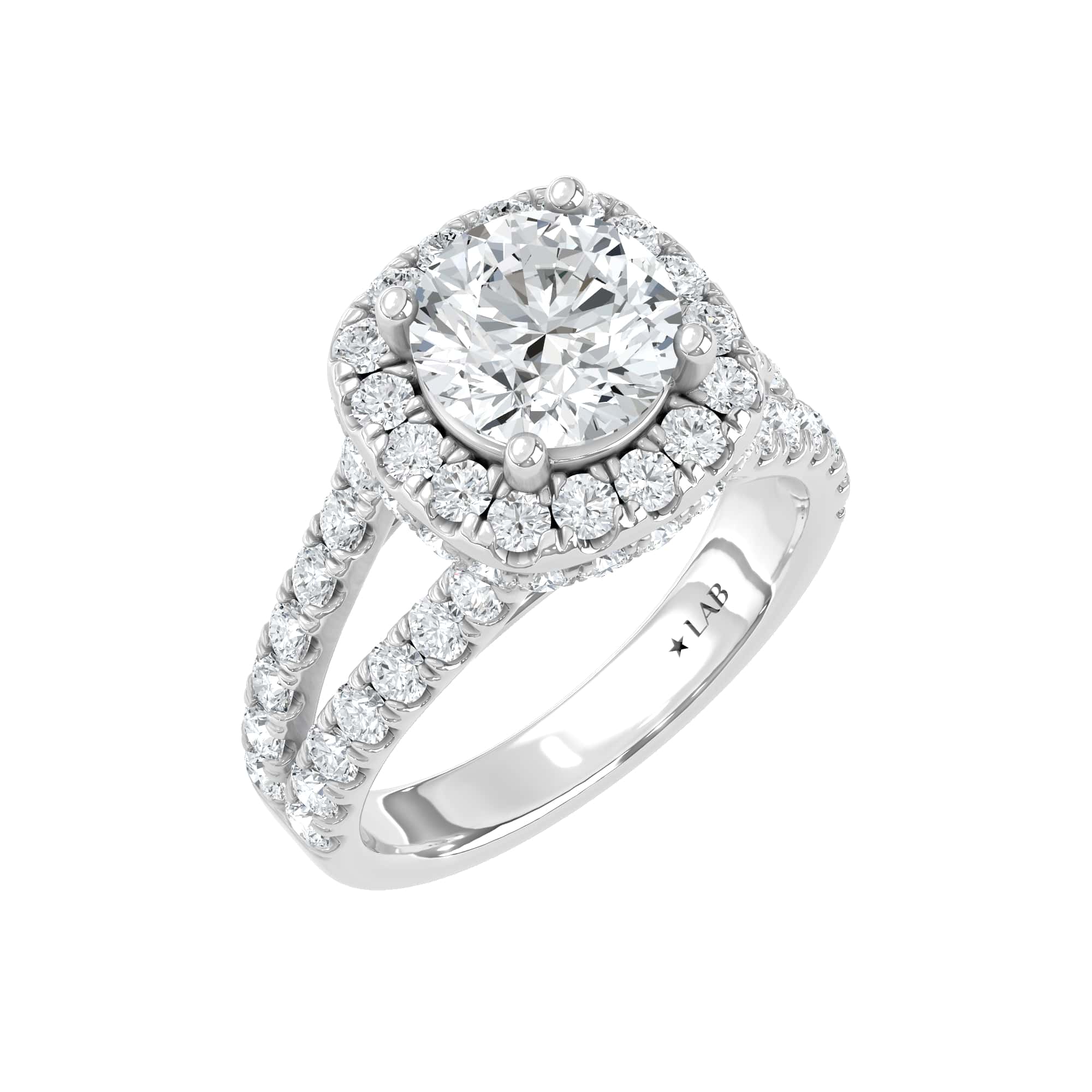 14K White Gold Lab Grown Round Shape Diamond 3 5/8 Ct.Tw. Halo Engagement Ring
