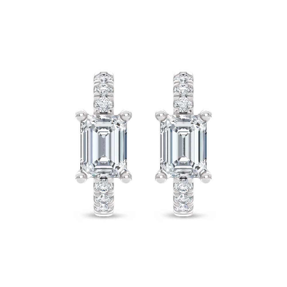 14K White Gold Lab Grown Diamond 1 3/4 Ct.Tw. Emerald and Round Hoop Earrings