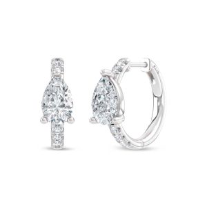14K White Gold Lab Grown Diamond  1 5/8 Ct.Tw. Pear and Round Hoop Earrings