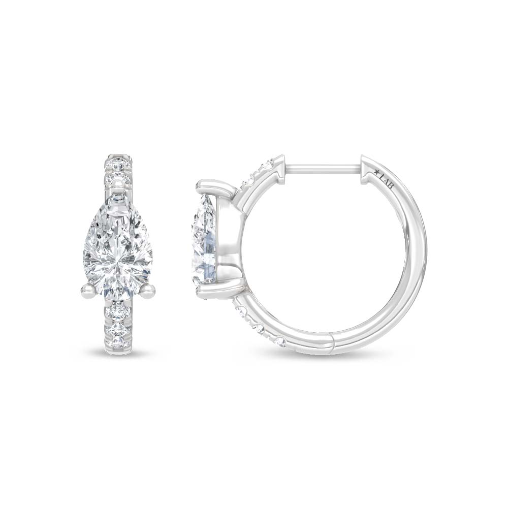 14K White Gold Lab Grown Diamond 1 5/8 Ct.Tw. Pear and Round Hoop Earrings