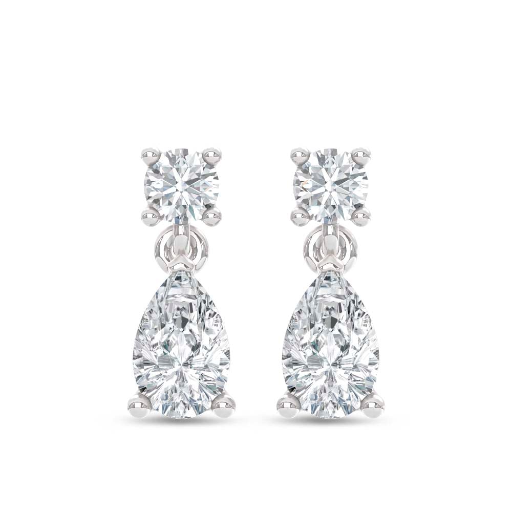 14K White Gold Lab Grown Diamond 3/4 Ct.Tw. Round and Pear Dangler Earrings