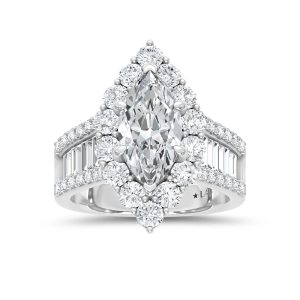 14K White Gold Lab Grown Round Shape Diamond 4 3/8 Ct.Tw. Halo Engagement Ring
