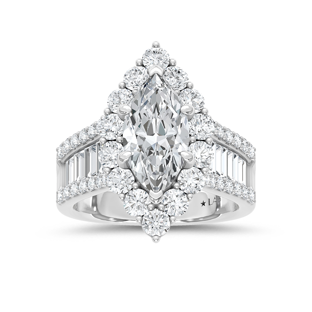 14K White Gold Lab Grown Round Shape Diamond 4 3/8 Ct.Tw. Halo Engagement Ring
