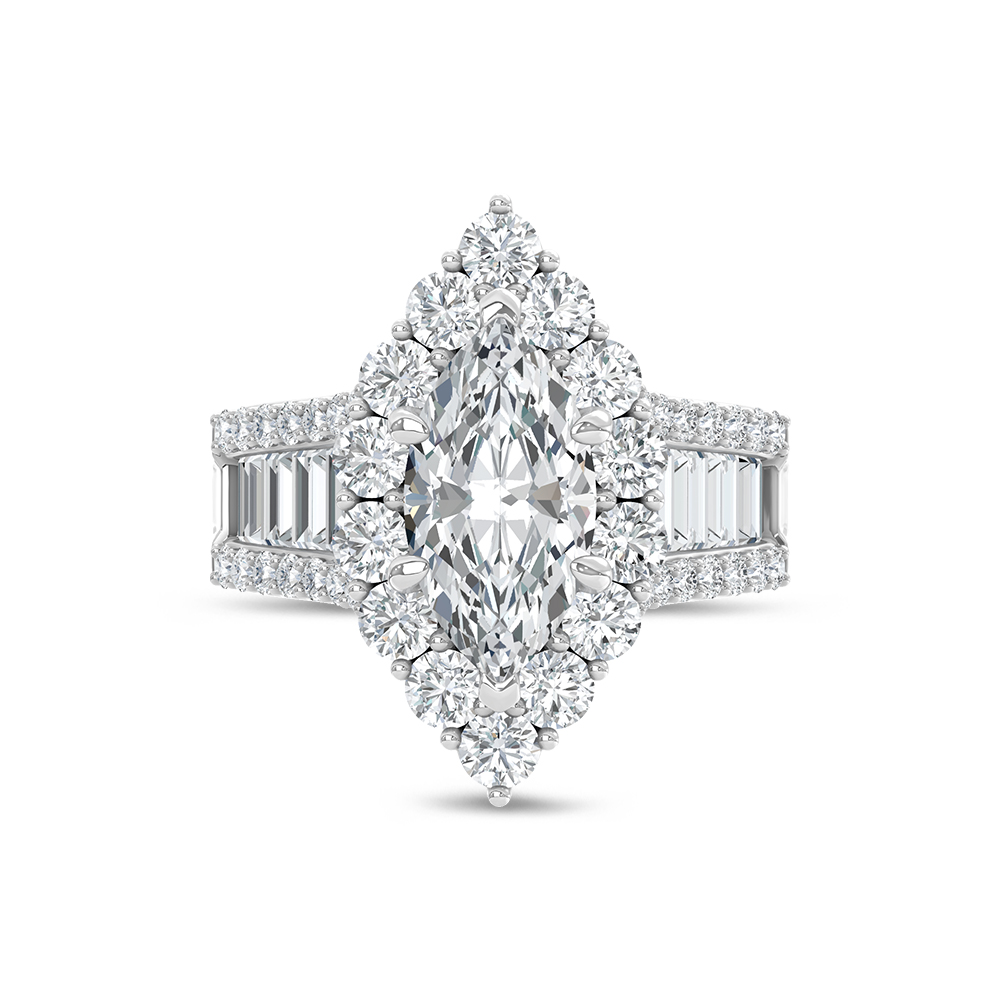 14K White Gold Lab Grown Round Shape Diamond 4 3/8 Ct.Tw. Halo Engagement Ring