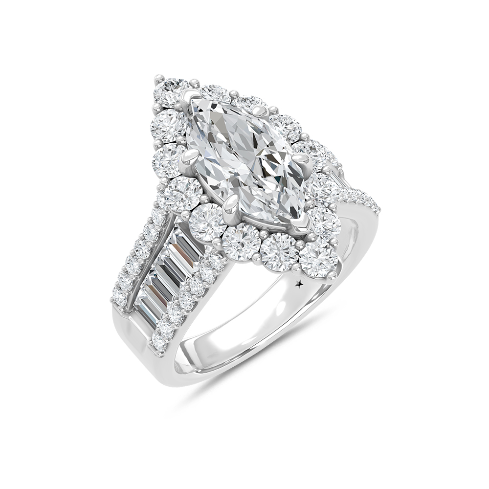 14K White Gold Lab Grown Round Shape Diamond 4 3/8 Ct.Tw. Halo Engagement Ring