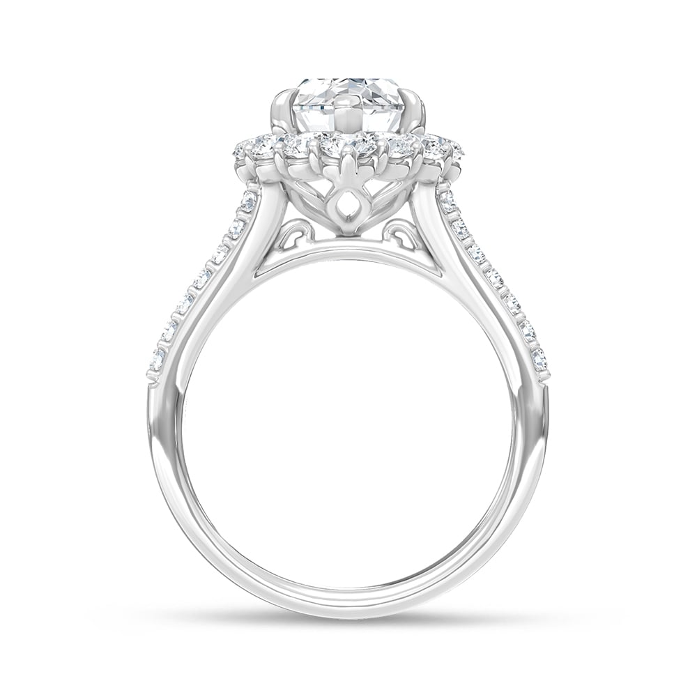 14K White Gold Lab Grown Round Shape Diamond 4 3/8 Ct.Tw. Halo Engagement Ring