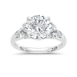 14K White Gold Lab Grown Diamond 3 1/2 Ct.Tw. Round Shape Engagement Ring (IGI Certified Center 3ct)