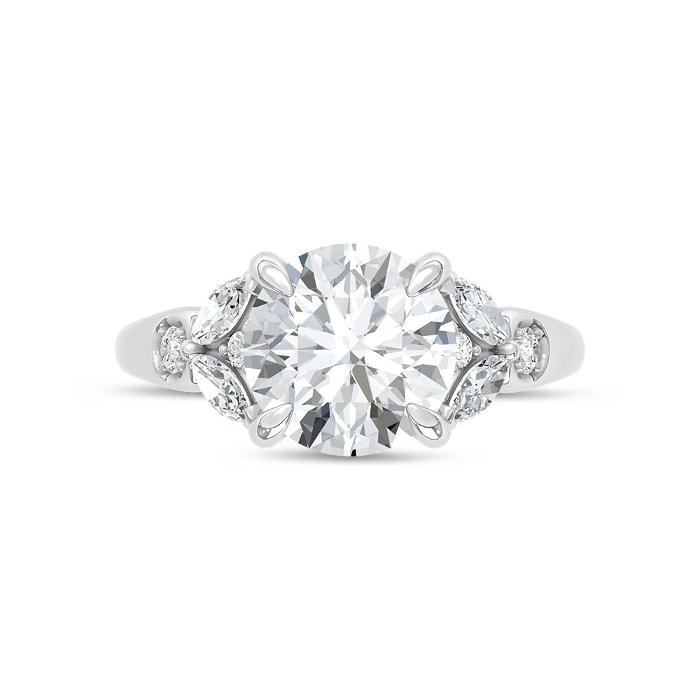 14K White Gold Lab Grown Diamond 3 1/2 Ct.Tw. Round Shape Engagement Ring (IGI Certified Center 3ct)