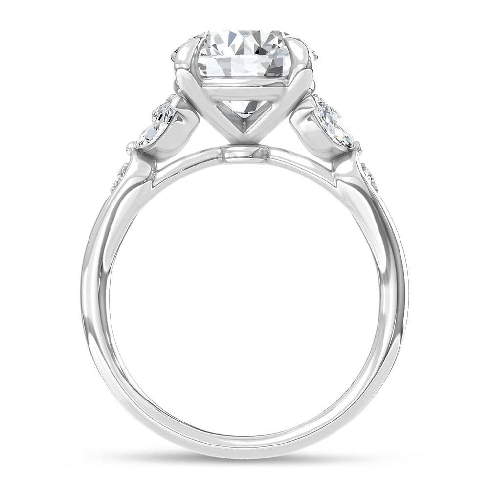 14K White Gold Lab Grown Diamond 3 1/2 Ct.Tw. Round Shape Engagement Ring (IGI Certified Center 3ct)