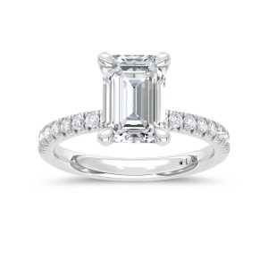 14K White Gold Lab Grown Diamond 2 1/3 Ct.Tw. Engagement Ring (Center Emerald 2 Ctw)
