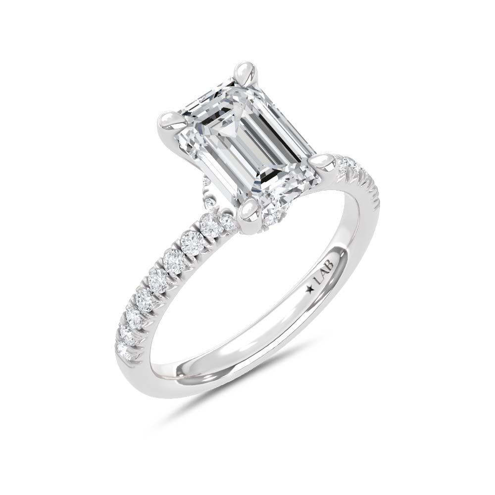 14K White Gold Lab Grown Diamond 2 1/3 Ct.Tw. Engagement Ring (Center Emerald 2 Ctw)