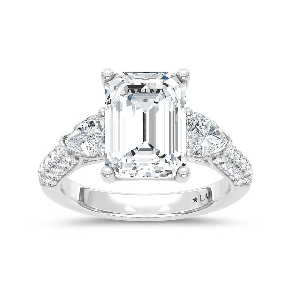 14K White Gold Lab Grown Diamond 6 3/8 Ct.Tw. Emerald and Round Shape Engagement Ring (IGI Certified Center 5ct)