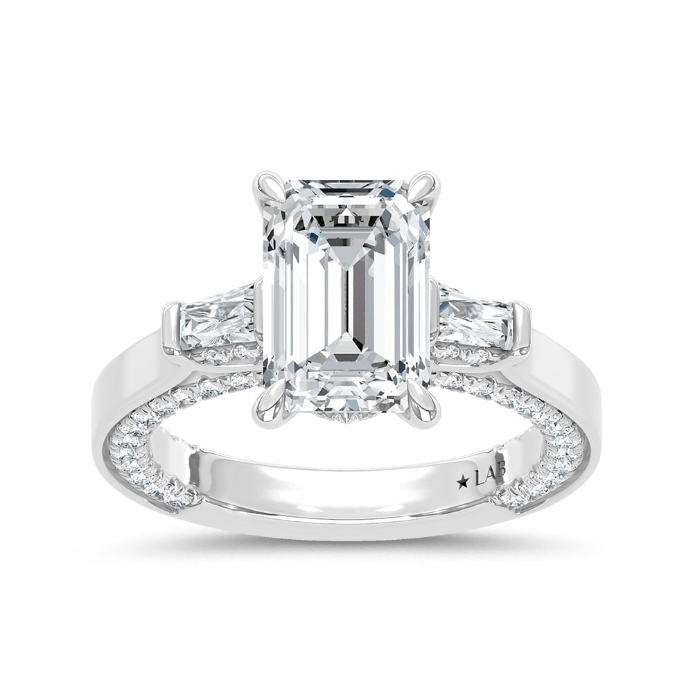 14K White Gold Lab Grown Diamond 3 7/8 Ct.Tw. Engagement Ring (IGI Certified Center 3ct)