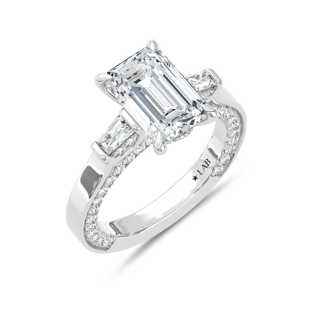 14K White Gold Lab Grown Diamond 3 7/8 Ct.Tw. Engagement Ring (IGI Certified Center 3ct)